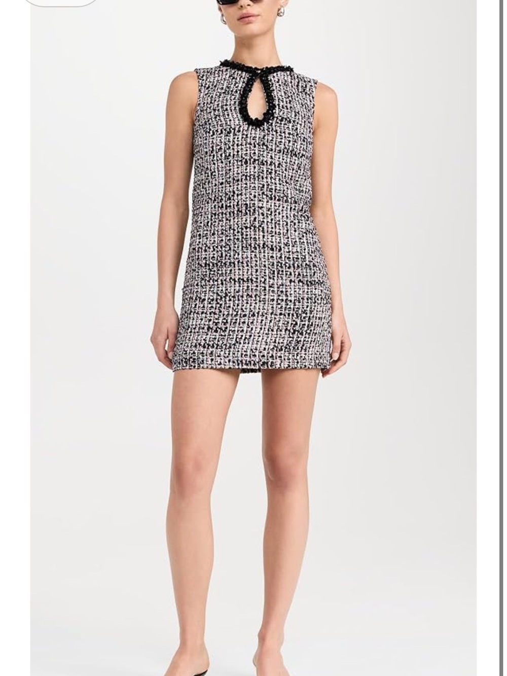 Self Portrait Black Embellished Boucle Tweed Mini Dress Keyhole Neck Size 4 NWT